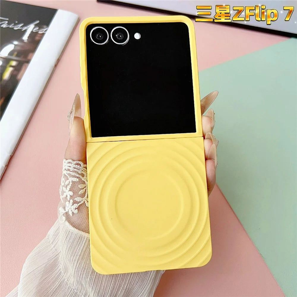 For Samsung Galaxy Z Flip7 5G Magnetic Case Skin-Touch Wave Texture Hard PC Phone Cover - Yellow - 2