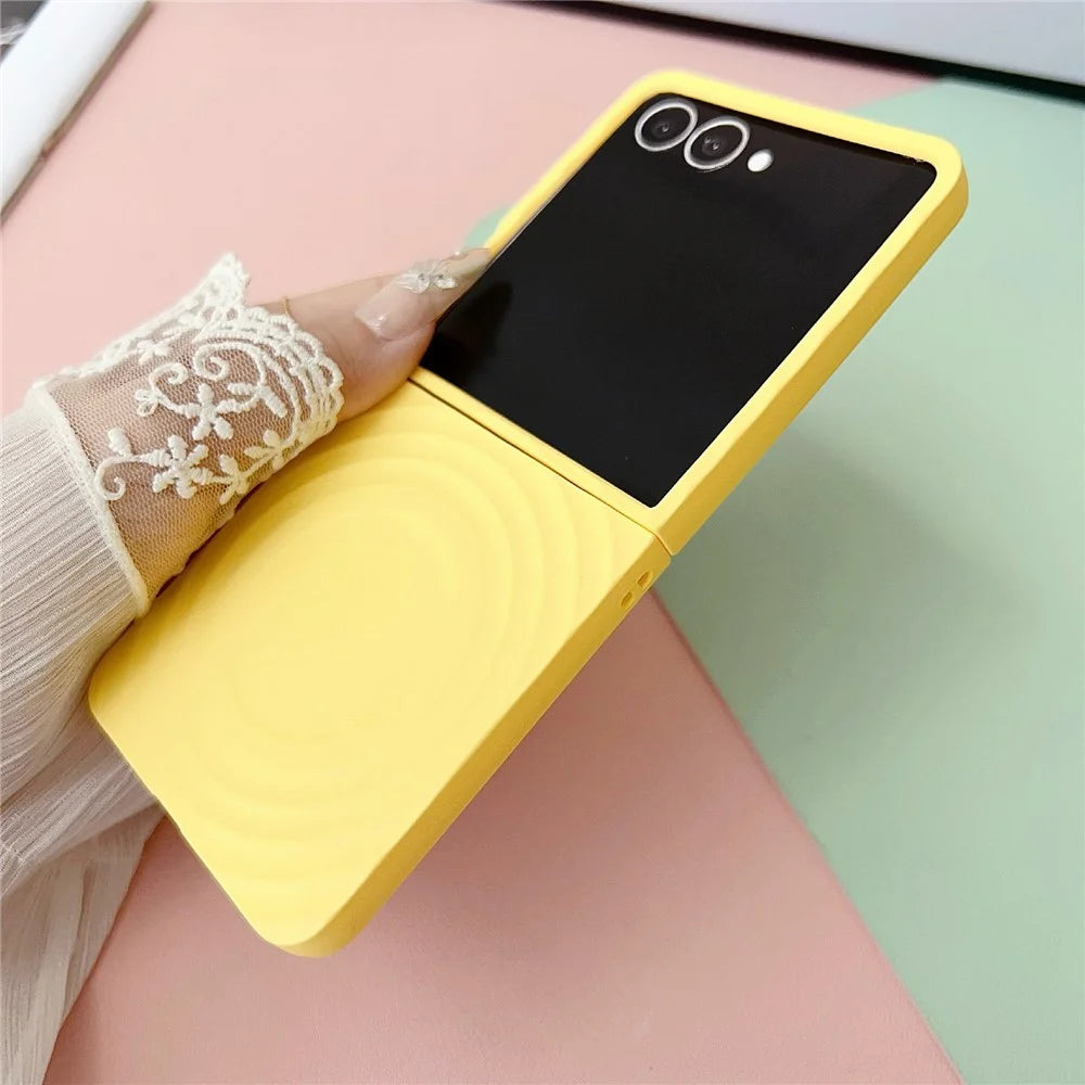 For Samsung Galaxy Z Flip7 5G Magnetic Case Skin-Touch Wave Texture Hard PC Phone Cover - Yellow - 4