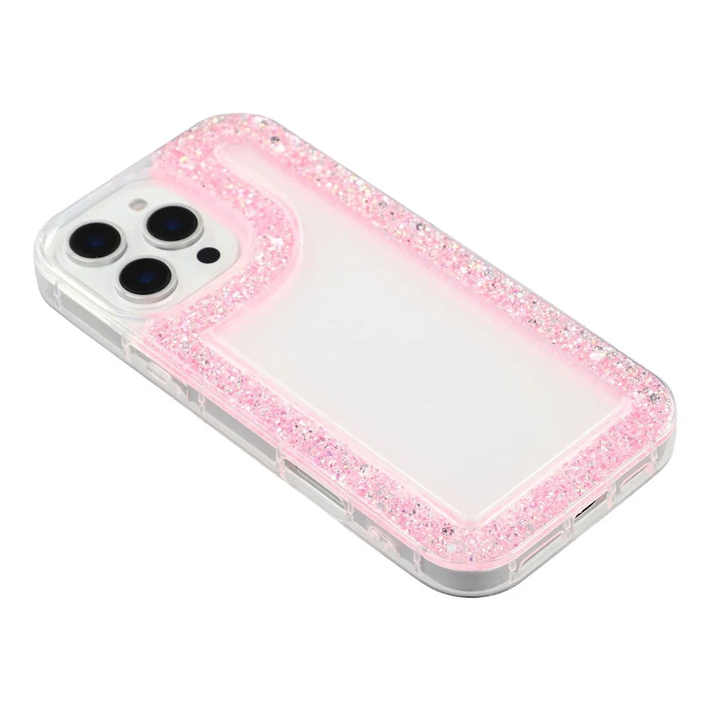 For iPhone 16 Pro Max Case Glitter Epoxy Soft TPU Clear Back Cover - Pink - 4