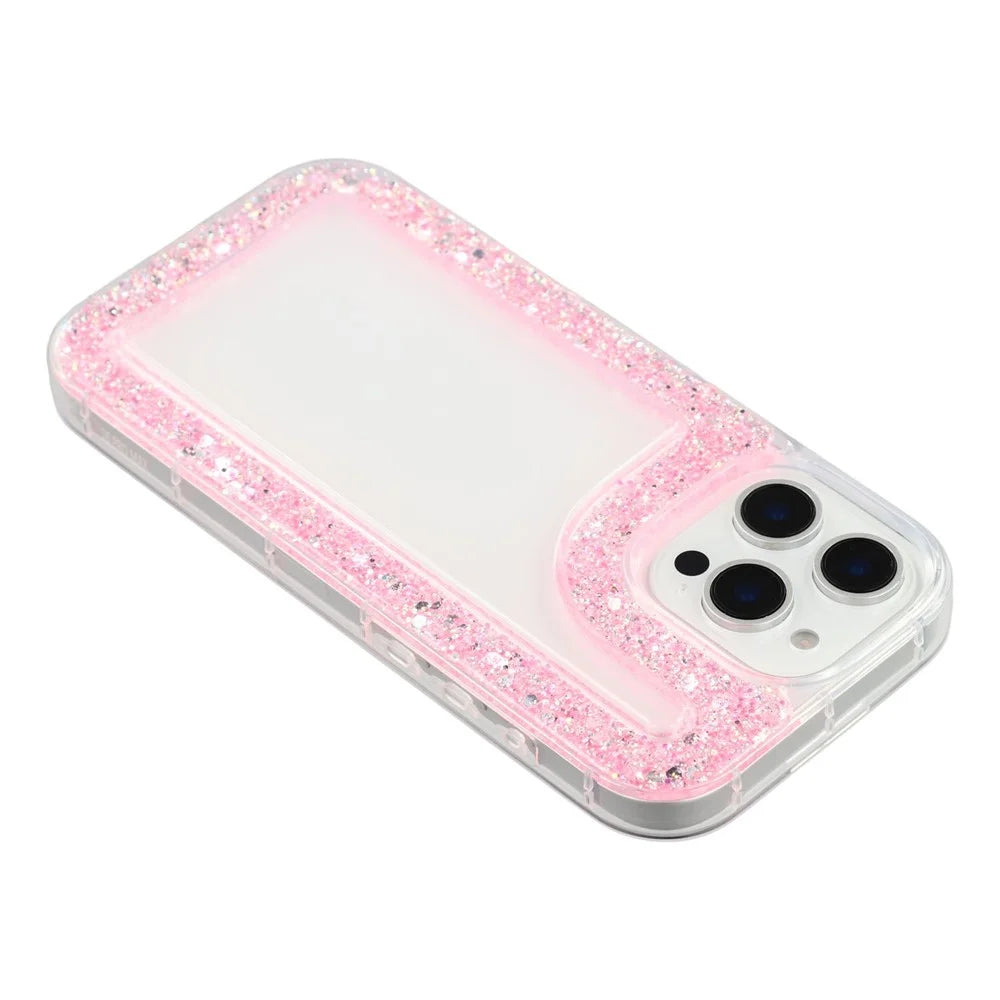 For iPhone 16 Pro Max Case Glitter Epoxy Soft TPU Clear Back Cover - Pink - 5