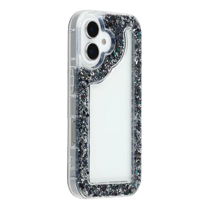 For iPhone 16 Case Glitter Epoxy Soft TPU Clear Back Cover - Black - 1