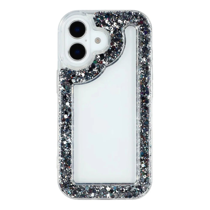 For iPhone 16 Case Glitter Epoxy Soft TPU Clear Back Cover - Black - 3