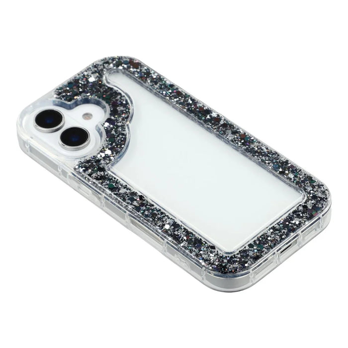 For iPhone 16 Case Glitter Epoxy Soft TPU Clear Back Cover - Black - 4
