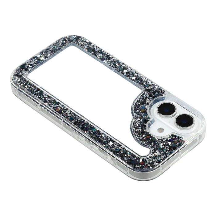 For iPhone 16 Case Glitter Epoxy Soft TPU Clear Back Cover - Black - 5
