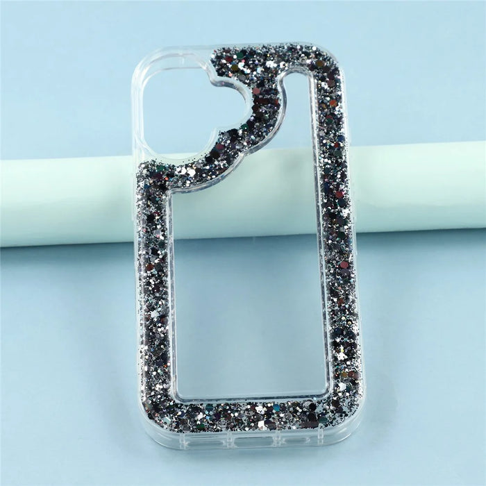For iPhone 16 Case Glitter Epoxy Soft TPU Clear Back Cover - Black - 6