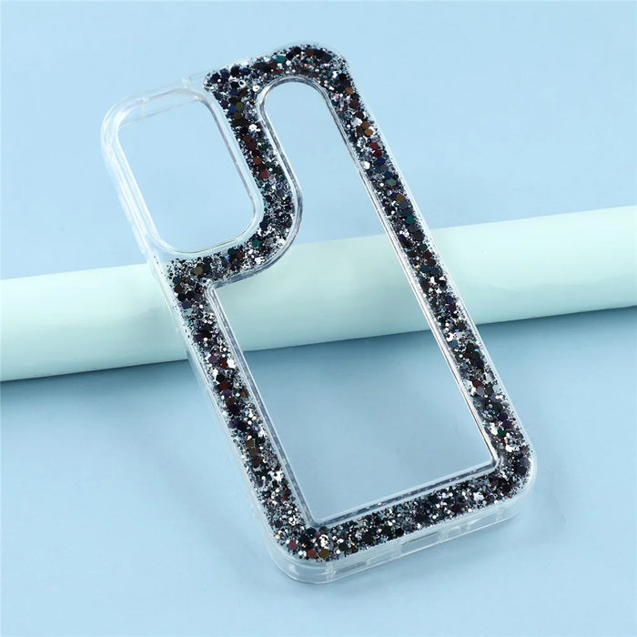 For Samsung Galaxy A16 4G / 5G Case Glitter Epoxy Soft TPU Clear Back Cover - Black - 6