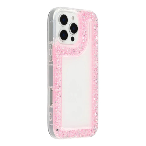 For iPhone 16 Pro Case Glitter Epoxy Soft TPU Clear Back Cover - Pink - 1