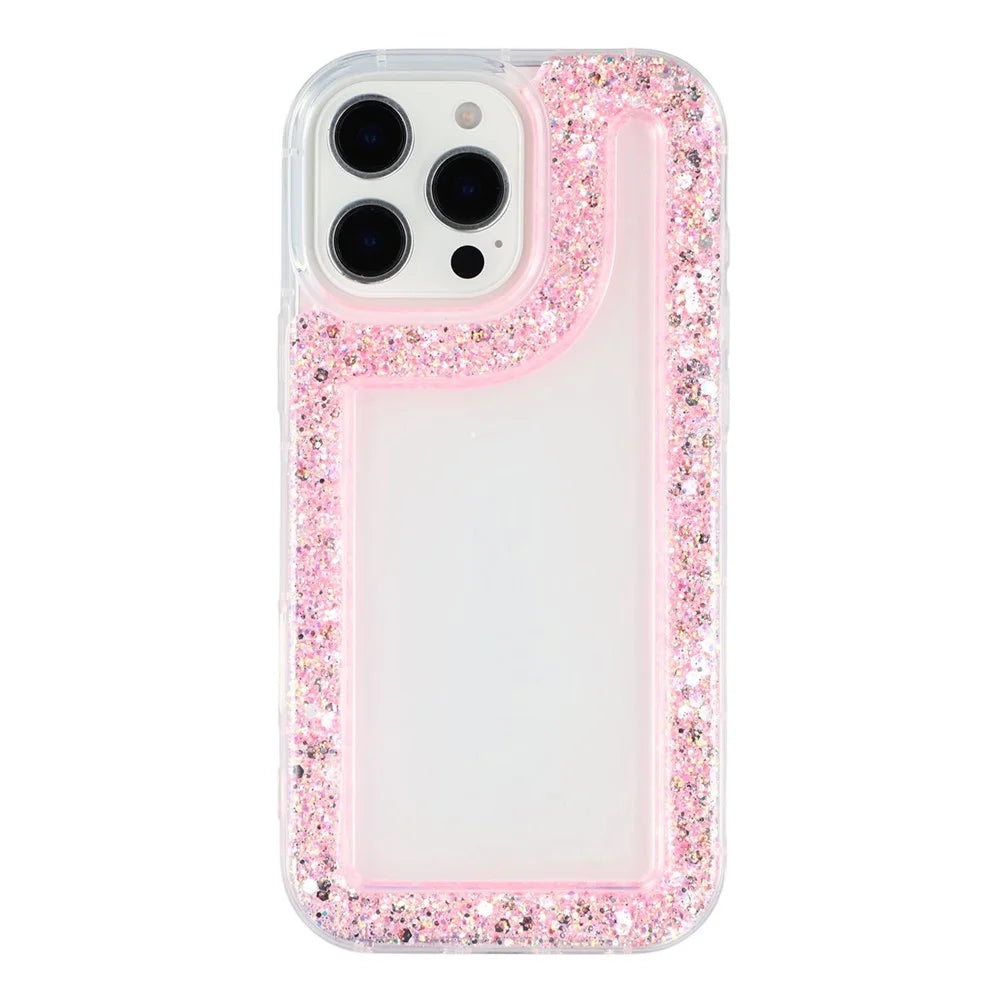 For iPhone 16 Pro Case Glitter Epoxy Soft TPU Clear Back Cover - Pink - 3