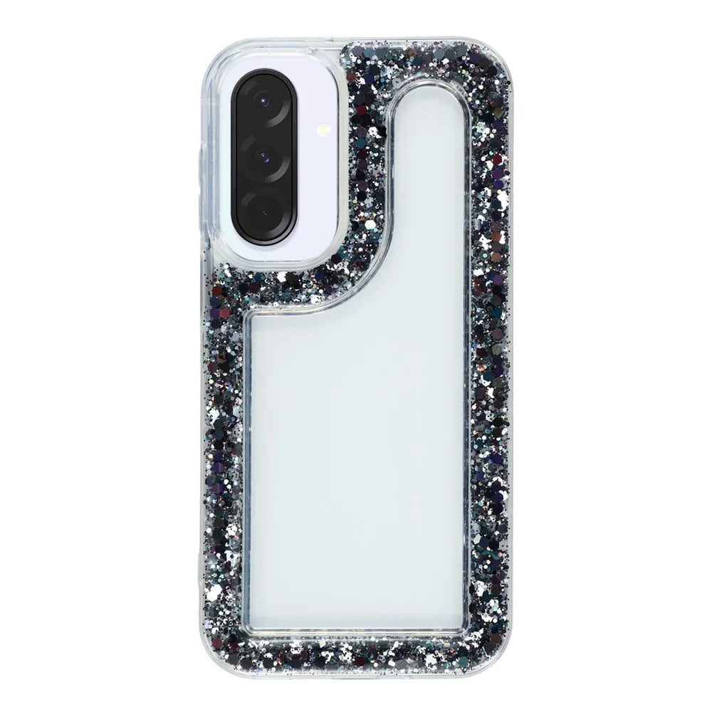 For Samsung Galaxy A56 5G Case Glitter Epoxy Soft TPU Clear Back Cover - Black - 1