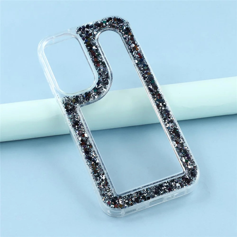 For Samsung Galaxy A56 5G Case Glitter Epoxy Soft TPU Clear Back Cover - Black - 4