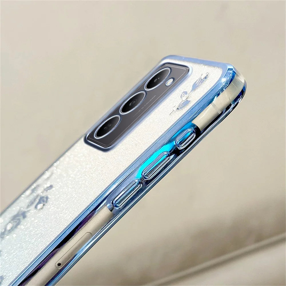 KADEM For Realme 14x 5G Case Flower Pattern TPU Gradient Phone Cover with Lanyards - Rose Gold - 5