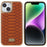 FIERRE SHANN For iPhone 14 Plus Stylish Python Texture PU Leather Coated TPU Protective Case Electroplated Drop-proof Back Cover - Brown - 1