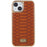 FIERRE SHANN For iPhone 14 Plus Stylish Python Texture PU Leather Coated TPU Protective Case Electroplated Drop-proof Back Cover - Brown - 2