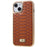 FIERRE SHANN For iPhone 14 Plus Stylish Python Texture PU Leather Coated TPU Protective Case Electroplated Drop-proof Back Cover - Brown - 3