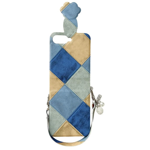 For Samsung Galaxy Z Flip7 FE 5G / Z Flip6 5G Case Retro Rhombus Cat Claw Clasp PU + PC Phone Cover with Strap - Blue  /  Yellow - 1