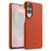 MELKCO For Samsung Galaxy S25 Edge Case Incomplete Edge Genuine Cow Leather Coated PC Cover - Orange - 1