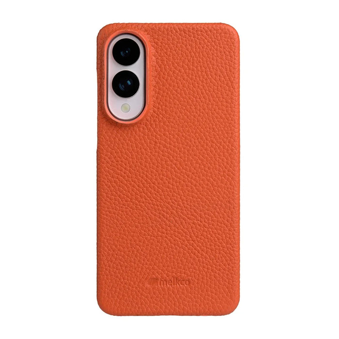 MELKCO For Samsung Galaxy S25 Edge Case Incomplete Edge Genuine Cow Leather Coated PC Cover - Orange - 2