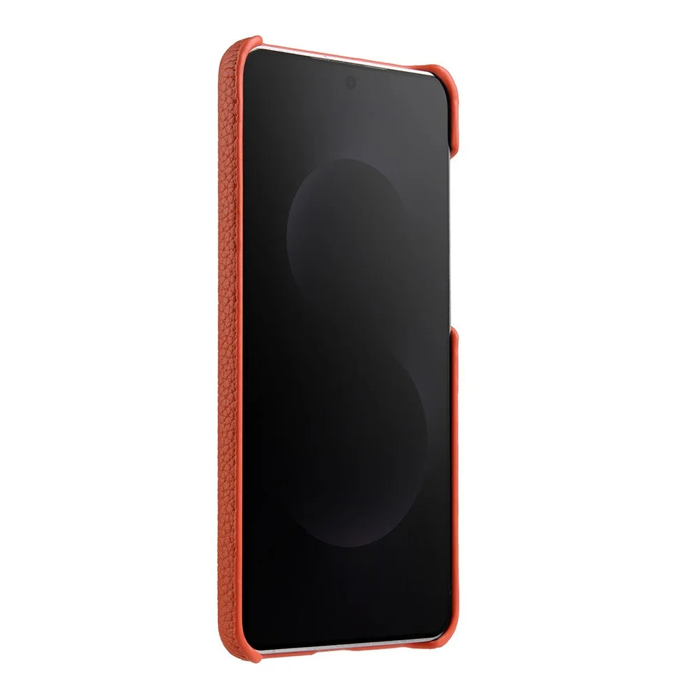 MELKCO For Samsung Galaxy S25 Edge Case Incomplete Edge Genuine Cow Leather Coated PC Cover - Orange - 3