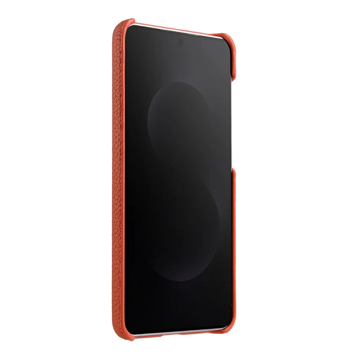 MELKCO For Samsung Galaxy S25 Edge Case Incomplete Edge Genuine Cow Leather Coated PC Cover - Orange - 3