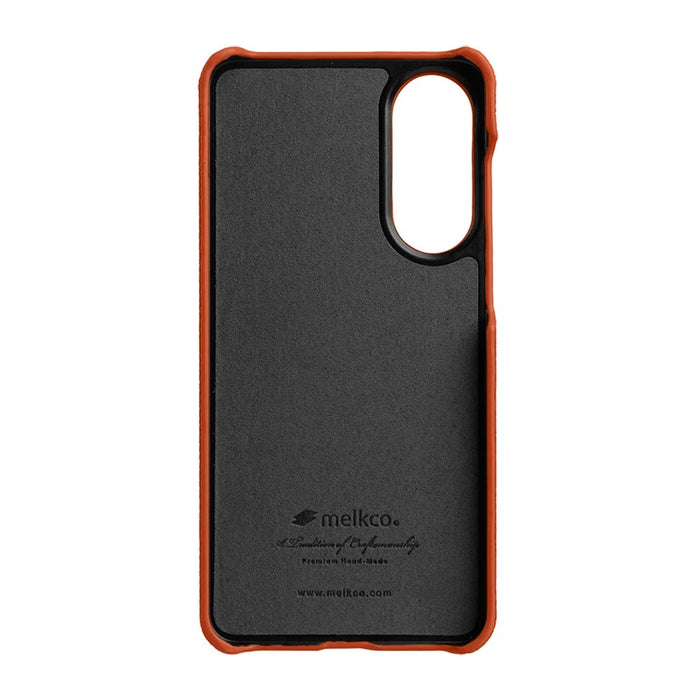 MELKCO For Samsung Galaxy S25 Edge Case Incomplete Edge Genuine Cow Leather Coated PC Cover - Orange - 4