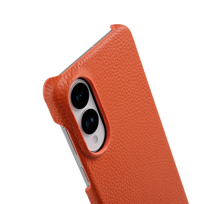 MELKCO For Samsung Galaxy S25 Edge Case Incomplete Edge Genuine Cow Leather Coated PC Cover - Orange - 5
