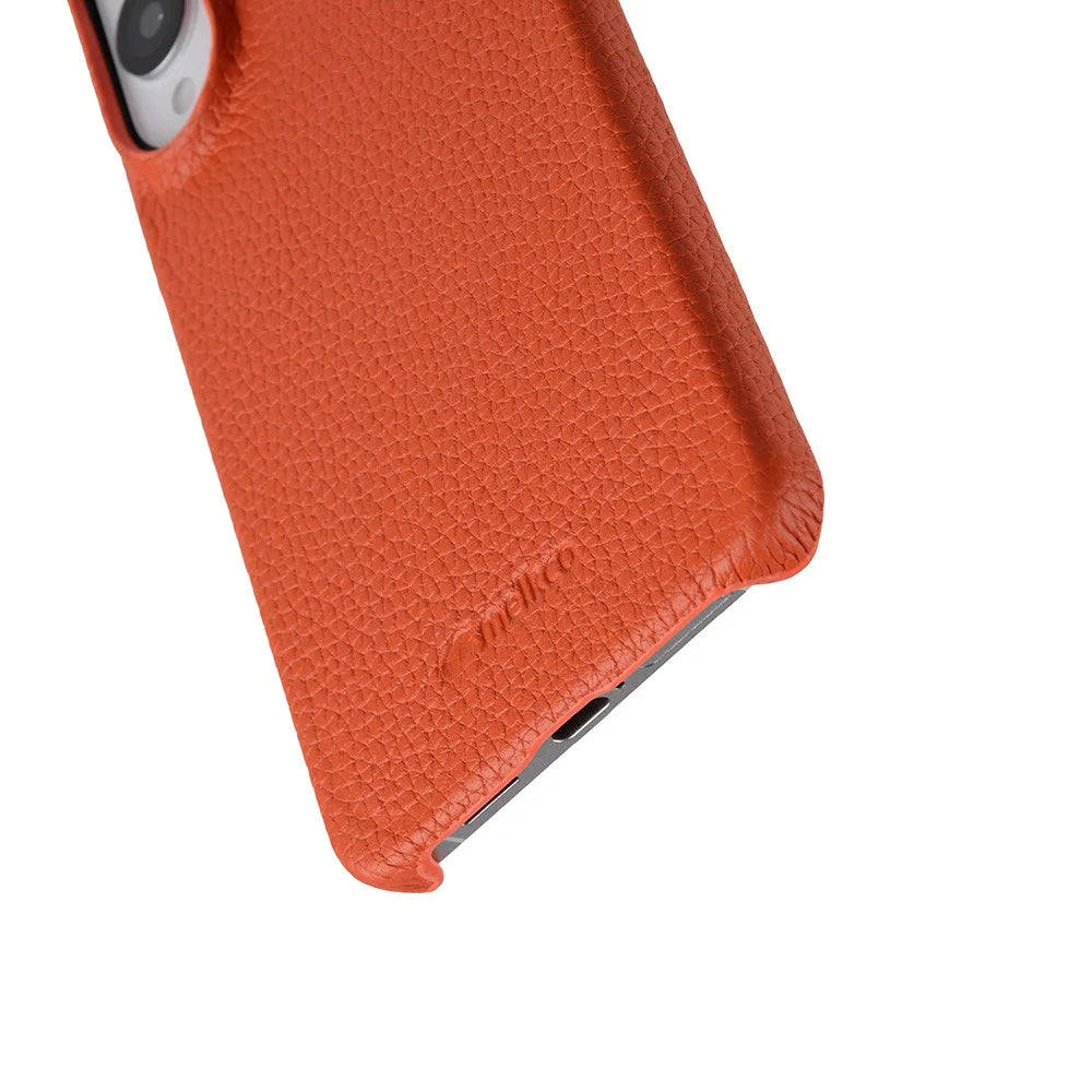 MELKCO For Samsung Galaxy S25 Edge Case Incomplete Edge Genuine Cow Leather Coated PC Cover - Orange - 6