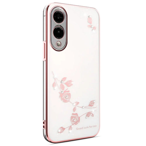 KADEM For Samsung Galaxy S25 Edge Case Flower Rhinestone Decor Electroplating TPU Phone Cover - Rose Gold - 1