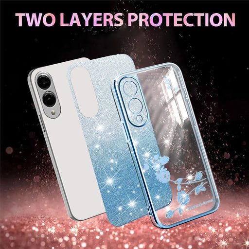 KADEM For Samsung Galaxy S25 Edge Case Flower TPU Flexible Gradient Phone Cover - Blue - 2