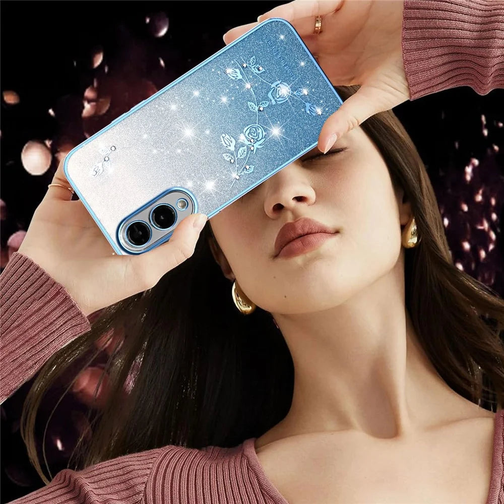 KADEM For Samsung Galaxy S25 Edge Case Flower TPU Flexible Gradient Phone Cover - Blue - 7