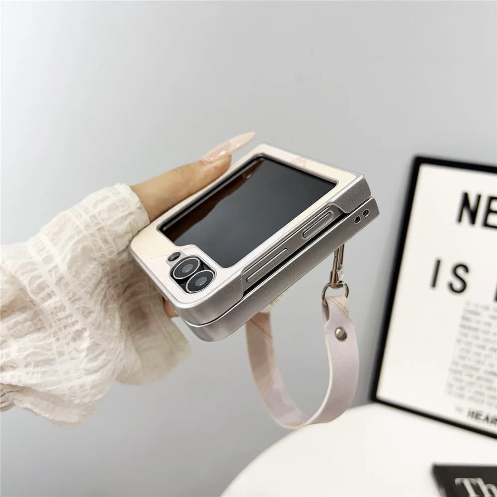 For Samsung Galaxy Z Flip7 FE 5G / Z Flip6 5G Case Retro Rhombus PU + PC Phone Cover with Love Pendant and Strap - Pink - 6