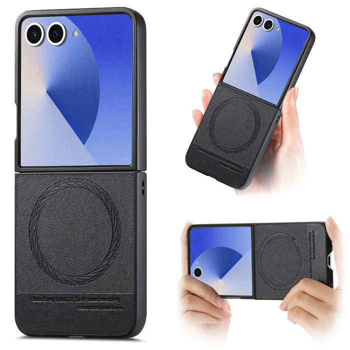 For Samsung Galaxy Z Flip7 5G Magnetic Case Denim Texture Leather + PC Shockproof Phone Cover - Black - 1