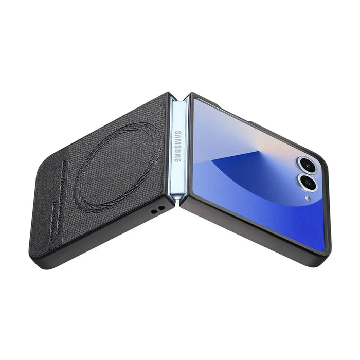 For Samsung Galaxy Z Flip7 5G Magnetic Case Denim Texture Leather + PC Shockproof Phone Cover - Black - 6
