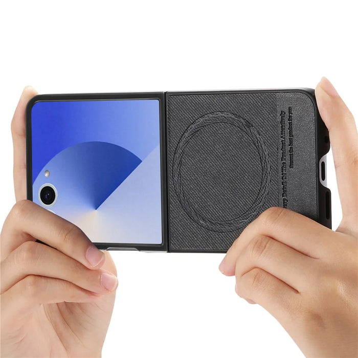 For Samsung Galaxy Z Flip7 5G Magnetic Case Denim Texture Leather + PC Shockproof Phone Cover - Black - 7