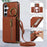 For Samsung Galaxy A16 4G Leather Back Cover Zipper Wallet Kickstand Phone Case with Shoulder Strap - Brown - 6