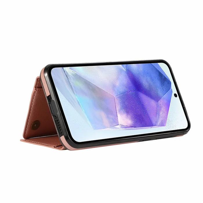 For Samsung Galaxy A26 5G Leather Back Cover Zipper Wallet Kickstand Phone Case with Shoulder Strap - Pink - 3