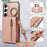 For Samsung Galaxy A26 5G Leather Back Cover Zipper Wallet Kickstand Phone Case with Shoulder Strap - Pink - 6