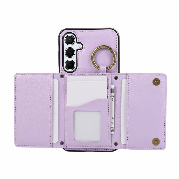 For Samsung Galaxy A56 5G Leather Back Cover Zipper Wallet Kickstand Phone Case with Shoulder Strap - Purple - 4