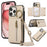 For iPhone 16 Pro Max Leather Back Cover Zipper Wallet Kickstand Phone Case with Shoulder Strap - Beige - 1