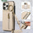 For iPhone 16 Pro Max Leather Back Cover Zipper Wallet Kickstand Phone Case with Shoulder Strap - Beige - 6