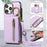 For iPhone 16 Pro Leather Back Cover Zipper Wallet Kickstand Phone Case with Shoulder Strap - Purple - 6