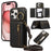 For iPhone 15 Pro Max Leather Back Cover Zipper Wallet Kickstand Phone Case with Shoulder Strap - Black - 1