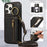 For iPhone 15 Pro Leather Back Cover Zipper Wallet Kickstand Phone Case with Shoulder Strap - Black - 6