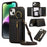 For iPhone 14  /  13 Leather Back Cover Zipper Wallet Kickstand Phone Case with Shoulder Strap - Black - 1