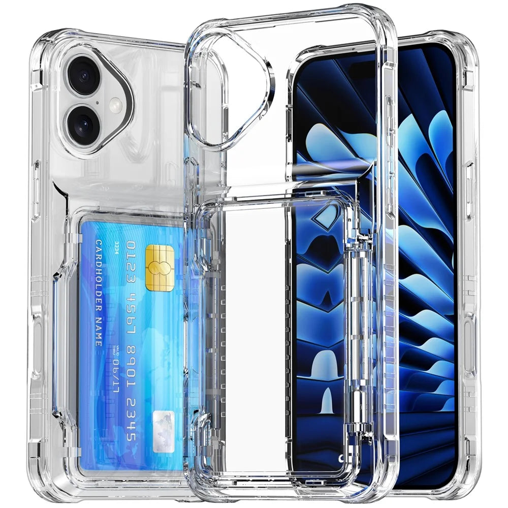 For iPhone 17 Clear Case PC + TPU Phone Cover Card Holder Kickstand - Transparent - 3