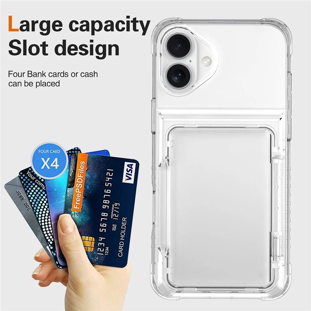 For iPhone 17 Clear Case PC + TPU Phone Cover Card Holder Kickstand - Transparent - 5