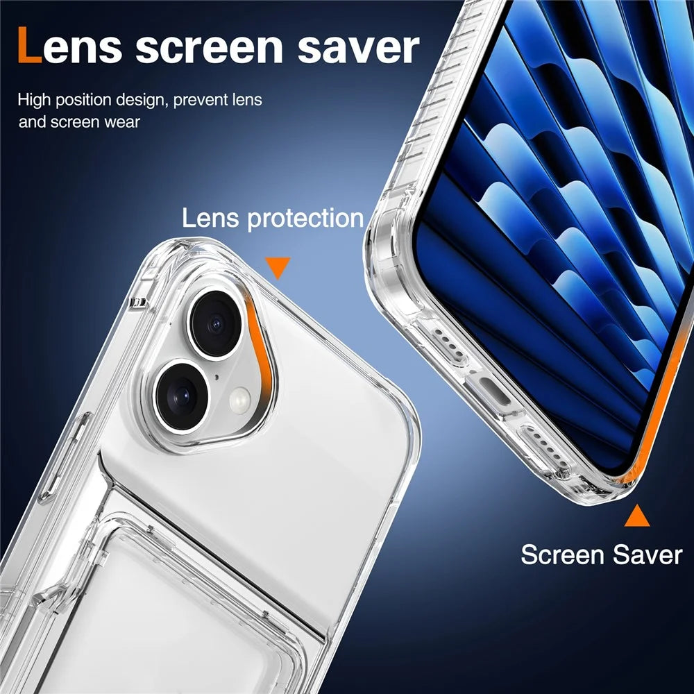 For iPhone 17 Clear Case PC + TPU Phone Cover Card Holder Kickstand - Transparent - 7
