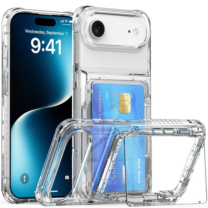 For iPhone Air Clear Case PC + TPU Phone Cover Card Holder Kickstand - Transparent - 1