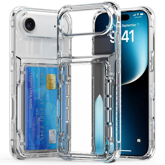 For iPhone Air Clear Case PC + TPU Phone Cover Card Holder Kickstand - Transparent - 3