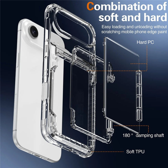 For iPhone Air Clear Case PC + TPU Phone Cover Card Holder Kickstand - Transparent - 6
