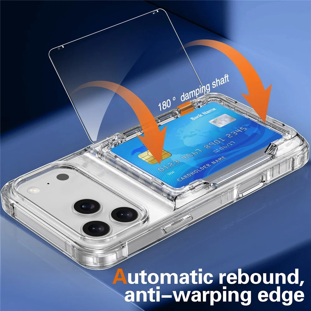 For iPhone 17 Pro Clear Case PC + TPU Phone Cover Card Holder Kickstand - Transparent - 4